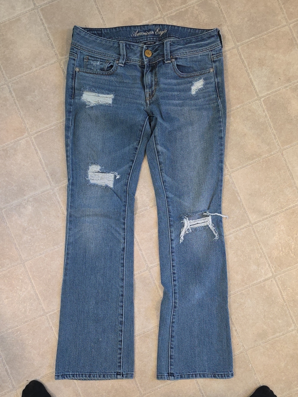 American Eagle Outfitters Distressed Blue Flare Jeans